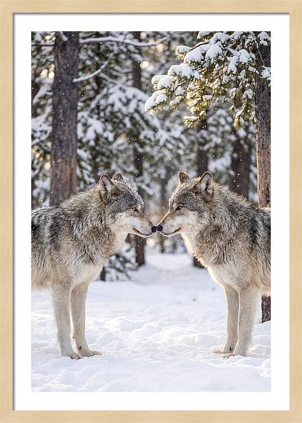 Gray Wolves In Winter Embrace