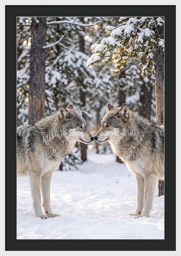 Gray Wolves In Winter Embrace