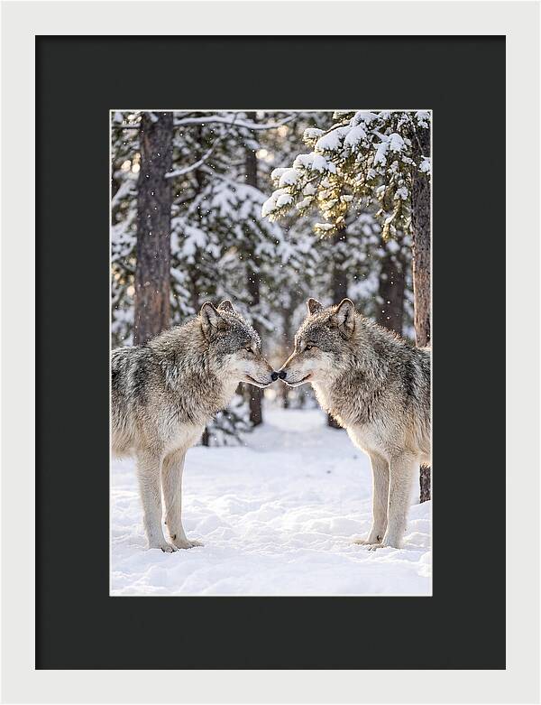 Gray Wolves In Winter Embrace