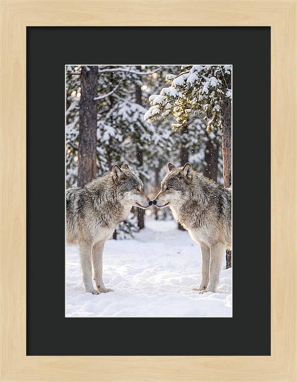 Gray Wolves In Winter Embrace