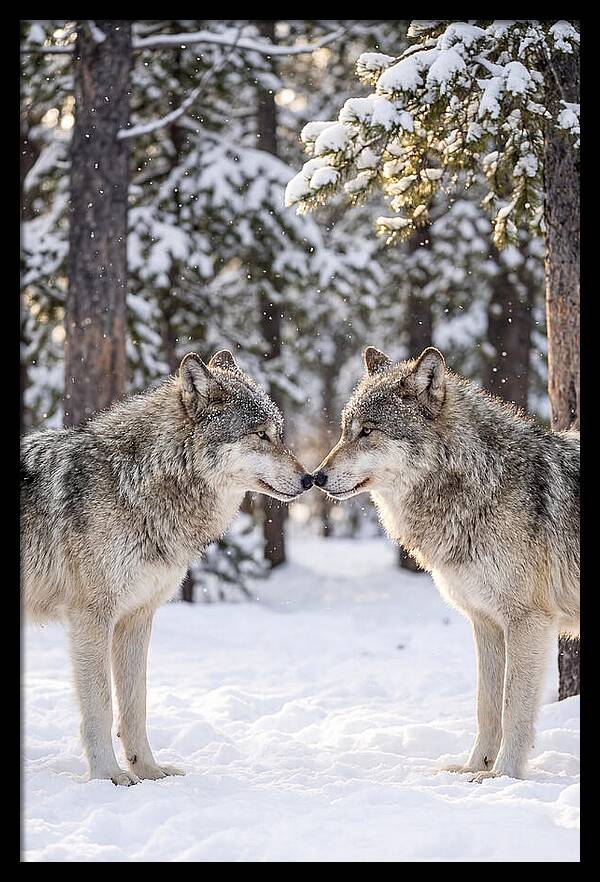 Gray Wolves In Winter Embrace