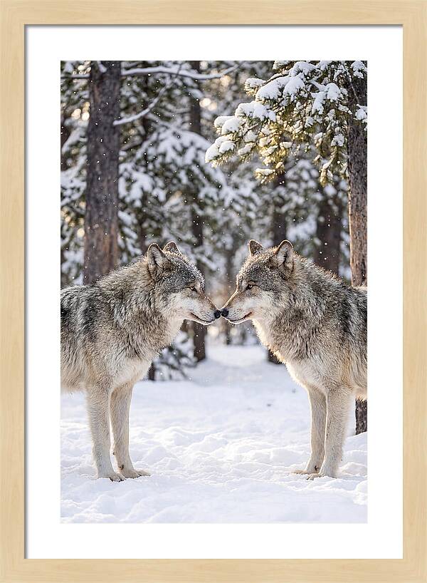 Gray Wolves In Winter Embrace