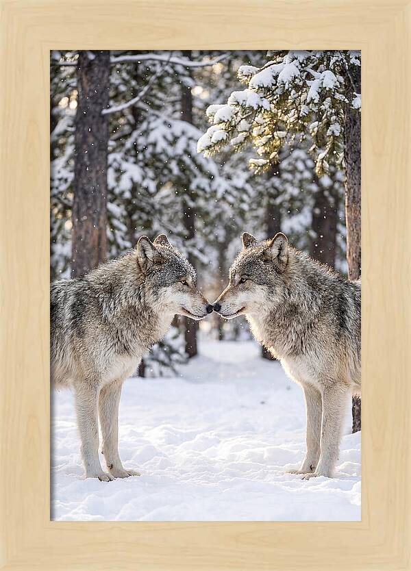 Gray Wolves In Winter Embrace