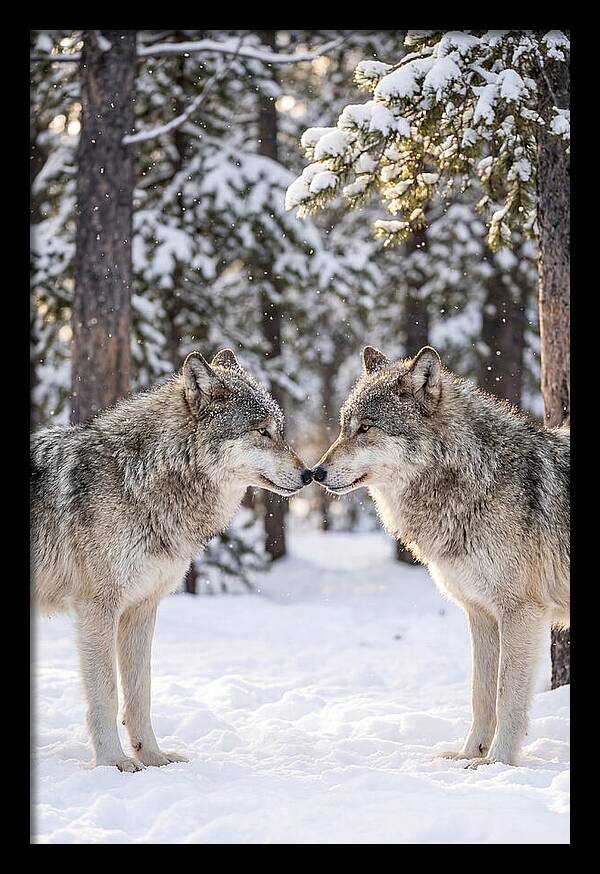 Gray Wolves In Winter Embrace