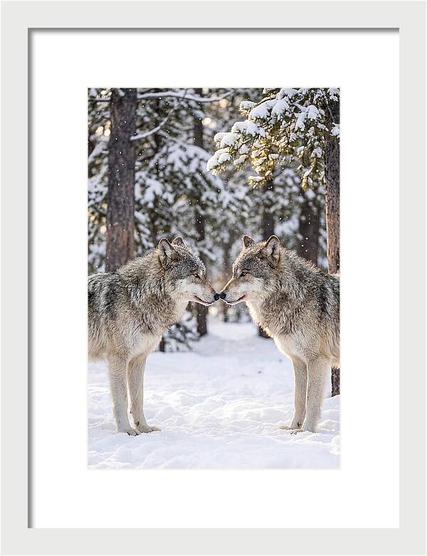 Gray Wolves In Winter Embrace