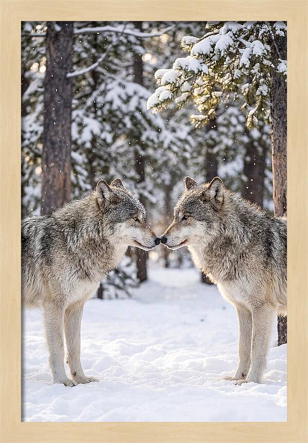 Gray Wolves In Winter Embrace