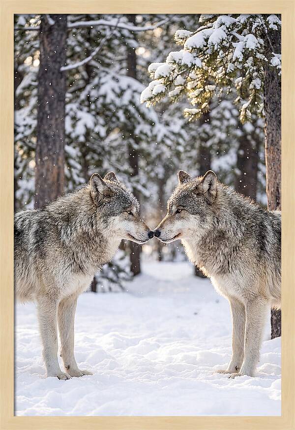 Gray Wolves In Winter Embrace