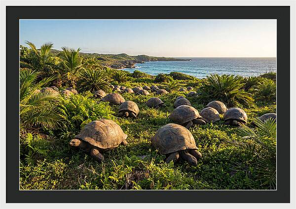 Grazing Aldabra Giant Tortoises