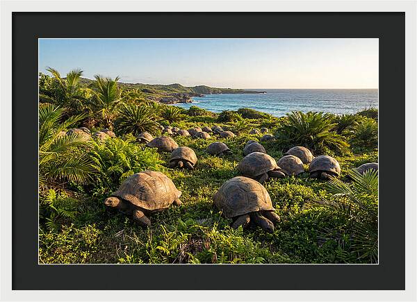 Grazing Aldabra Giant Tortoises