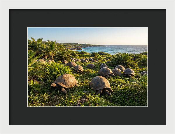Grazing Aldabra Giant Tortoises