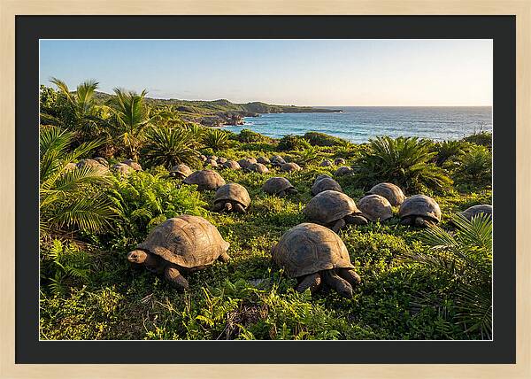 Grazing Aldabra Giant Tortoises