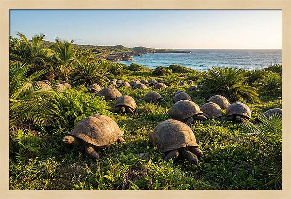 Grazing Aldabra Giant Tortoises