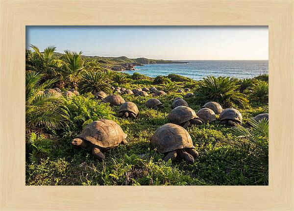Grazing Aldabra Giant Tortoises
