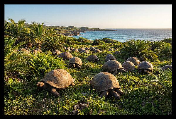 Grazing Aldabra Giant Tortoises
