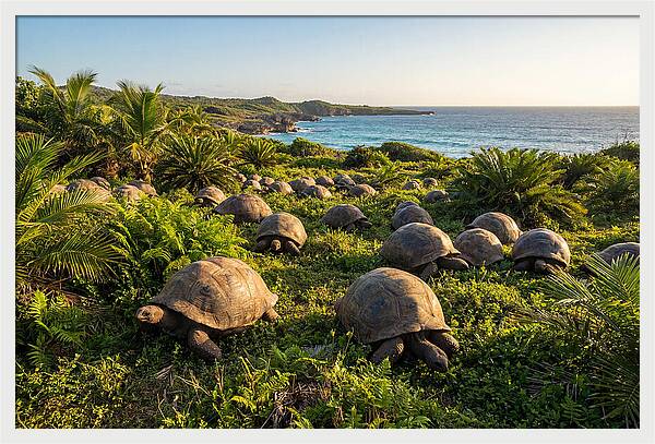 Grazing Aldabra Giant Tortoises