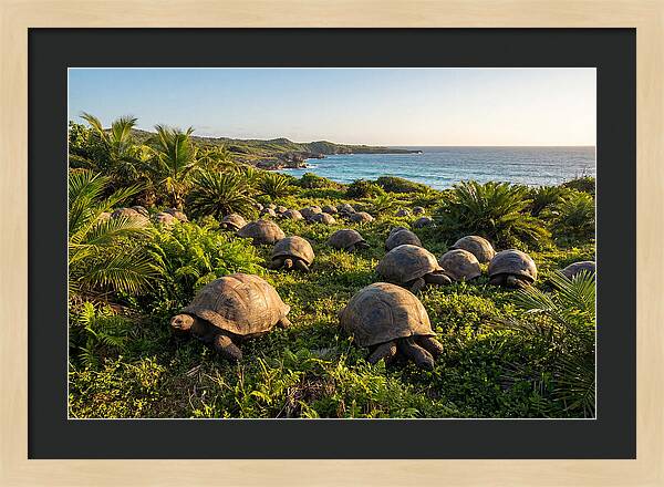 Grazing Aldabra Giant Tortoises