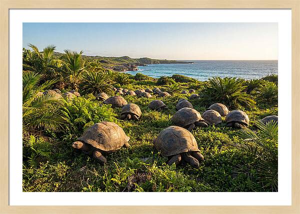 Grazing Aldabra Giant Tortoises