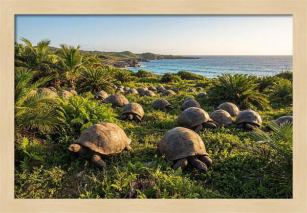 Grazing Aldabra Giant Tortoises