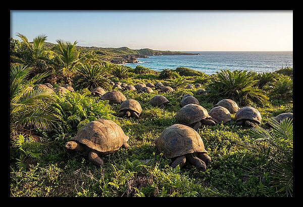 Grazing Aldabra Giant Tortoises