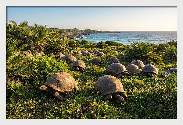 Grazing Aldabra Giant Tortoises