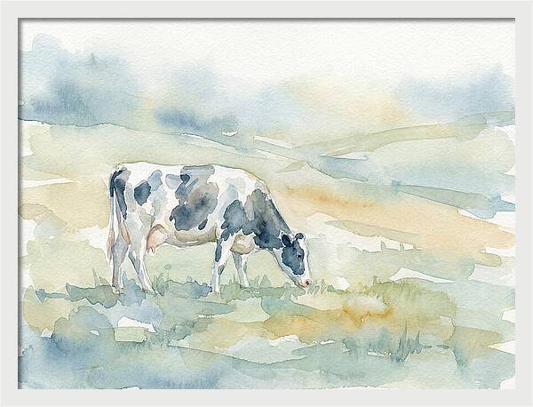 Grazing Cow In Watercolor