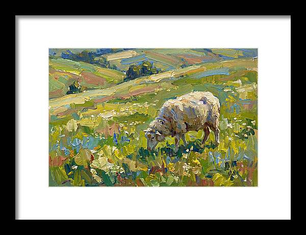 Grazing Sheep In Vibrant Fields