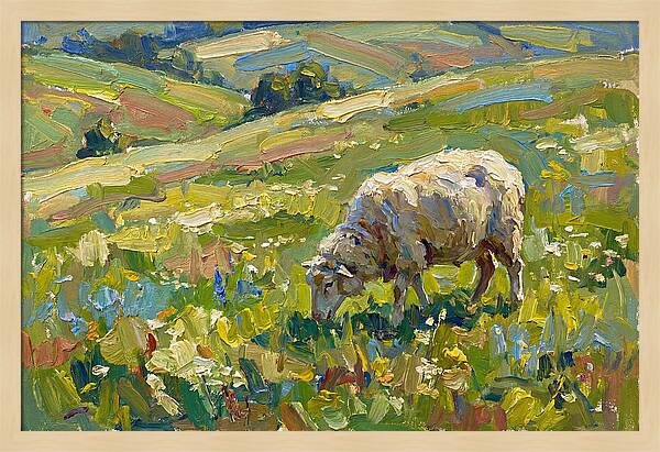 Grazing Sheep In Vibrant Fields