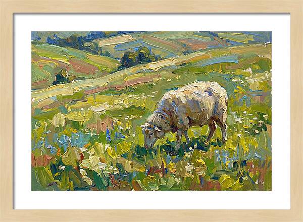 Grazing Sheep In Vibrant Fields