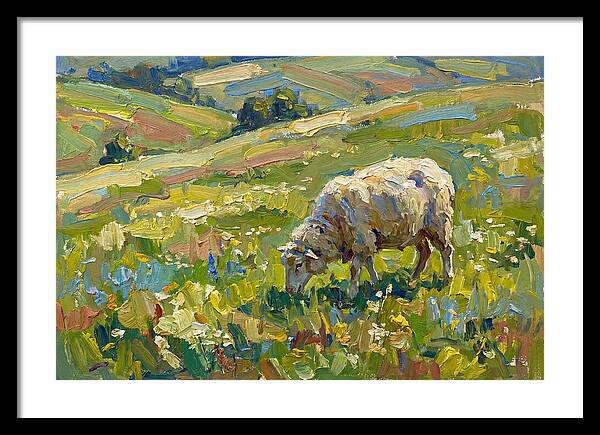 Grazing Sheep In Vibrant Fields