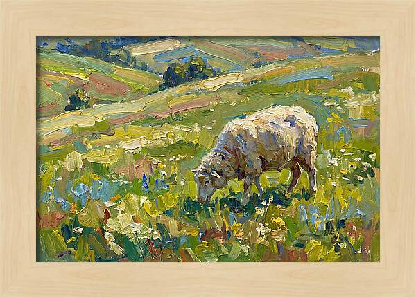 Grazing Sheep In Vibrant Fields