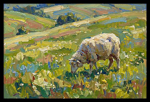 Grazing Sheep In Vibrant Fields