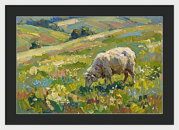 Grazing Sheep In Vibrant Fields