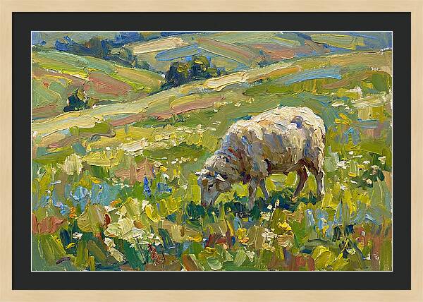 Grazing Sheep In Vibrant Fields