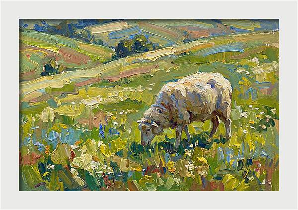 Grazing Sheep In Vibrant Fields