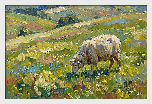 Grazing Sheep In Vibrant Fields