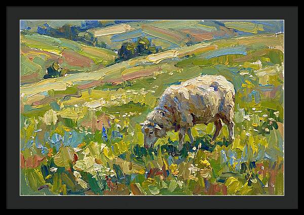 Grazing Sheep In Vibrant Fields