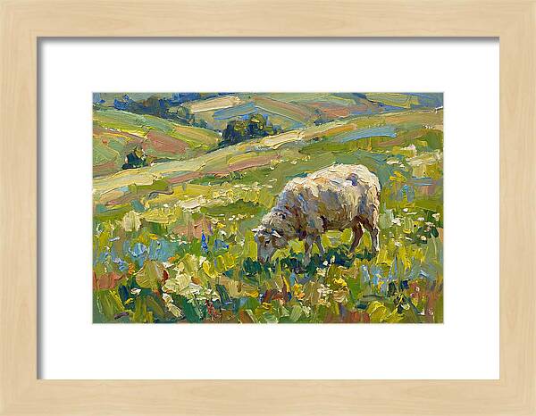 Grazing Sheep In Vibrant Fields