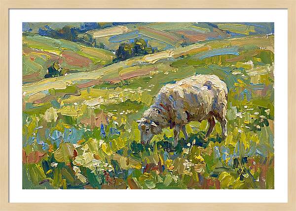 Grazing Sheep In Vibrant Fields