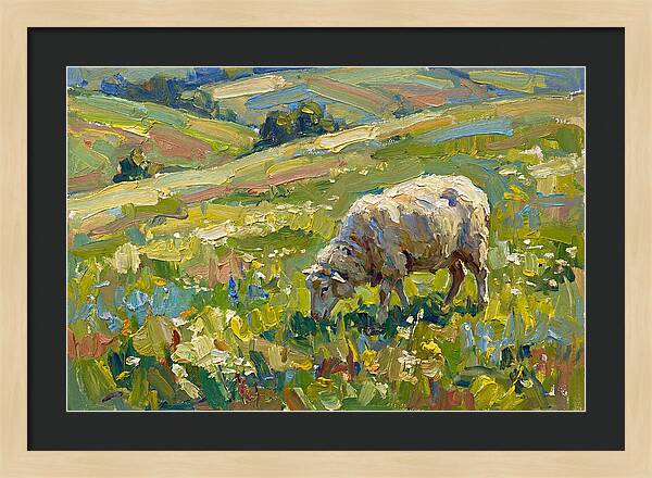 Grazing Sheep In Vibrant Fields