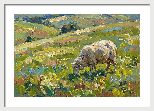 Grazing Sheep In Vibrant Fields