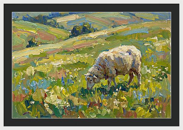 Grazing Sheep In Vibrant Fields
