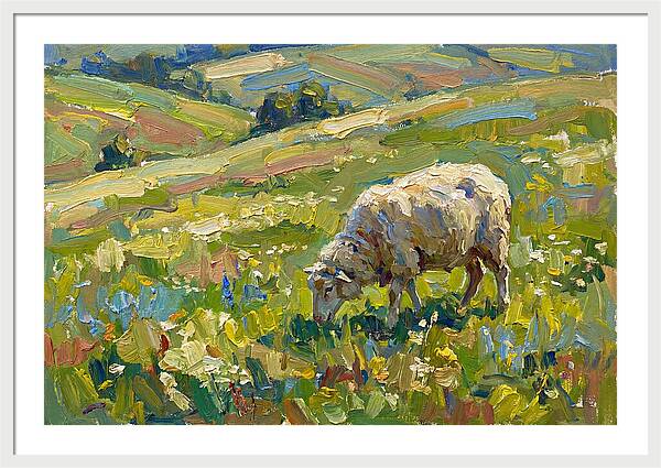Grazing Sheep In Vibrant Fields
