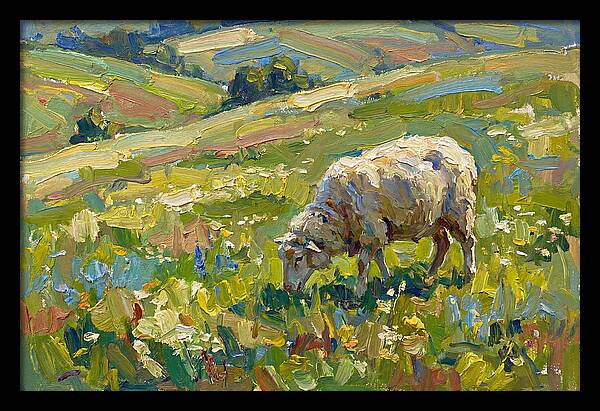 Grazing Sheep In Vibrant Fields