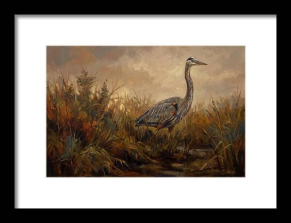 Great Blue Heron Among Reeds
