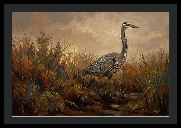 Great Blue Heron Among Reeds
