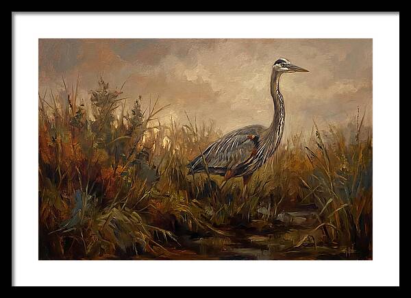 Great Blue Heron Among Reeds