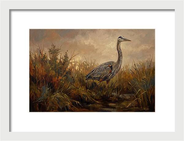 Great Blue Heron Among Reeds