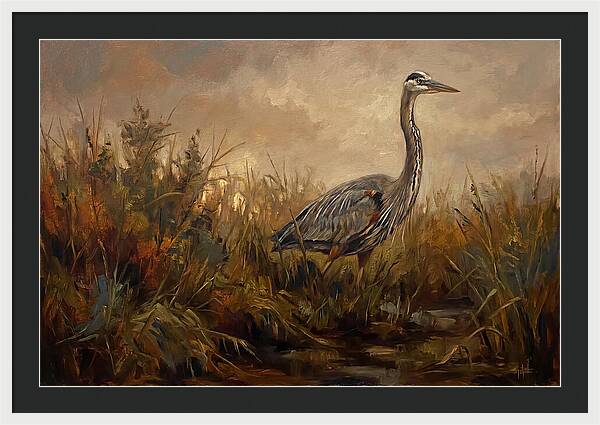 Great Blue Heron Among Reeds