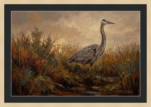 Great Blue Heron Among Reeds