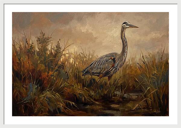 Great Blue Heron Among Reeds